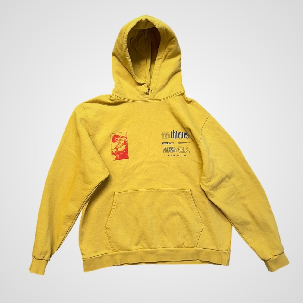 100 Thieves Hoodie Mens 3X Yellow Excellent Attack on Titan Levi Pullover